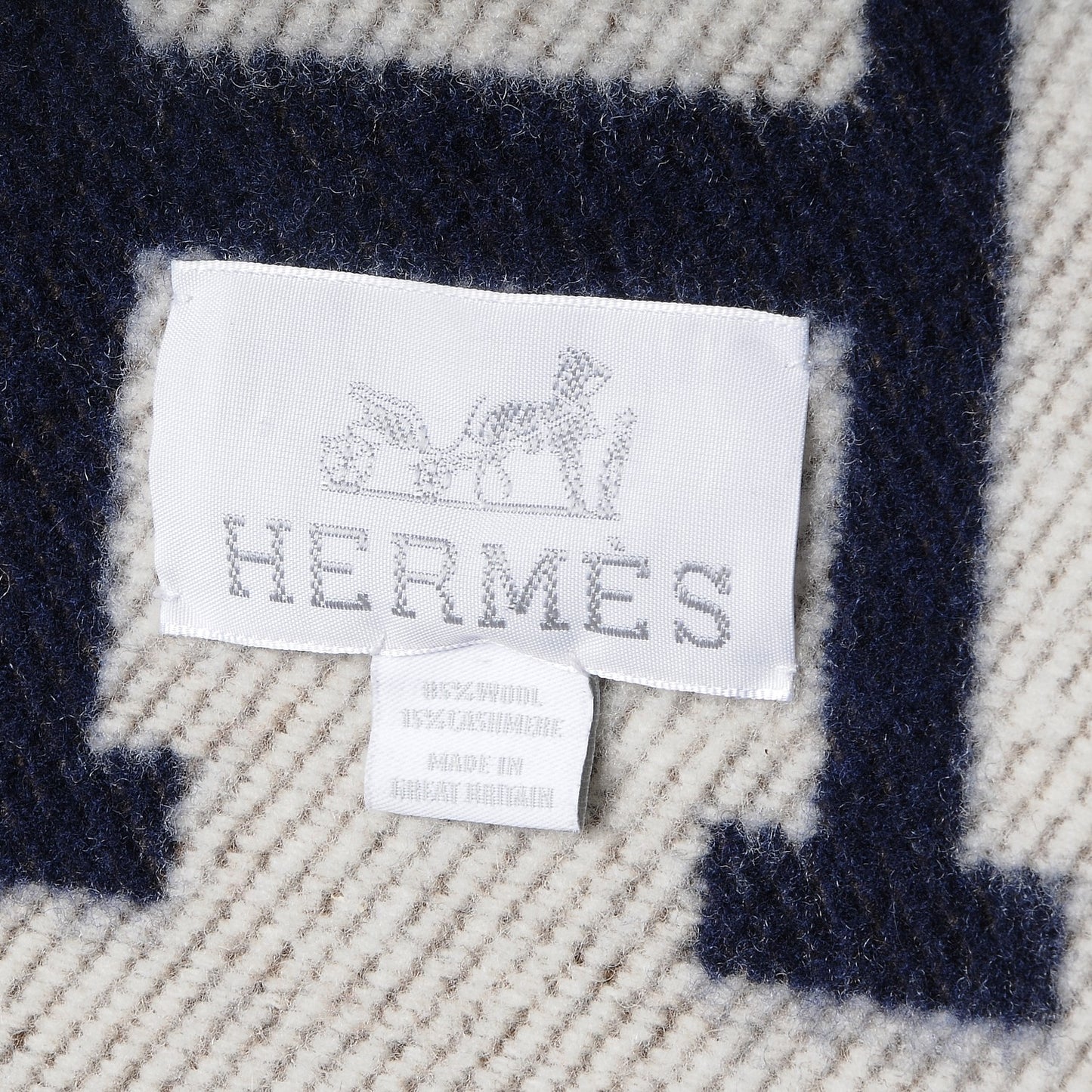 Wool Cashmere Signature Avalon Blanket Navy Ecru