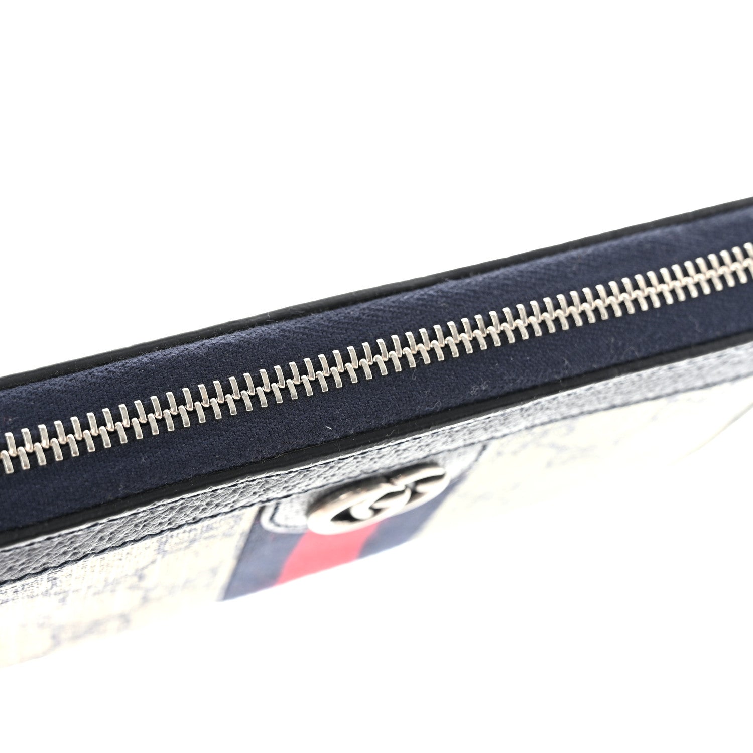 Gucci GG Supreme Monogram Textured Dollar Calfskin Web Ophidia Zip Around Wallet Beige Blue 10 of 10