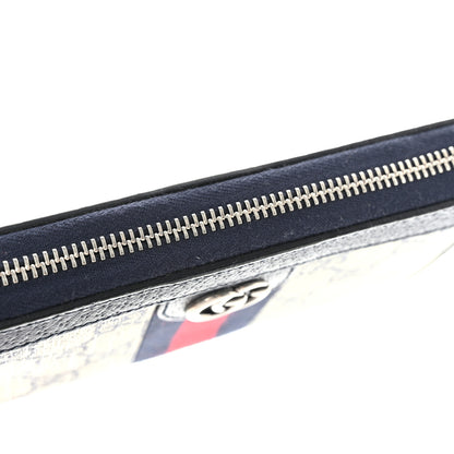 Gucci GG Supreme Monogram Textured Dollar Calfskin Web Ophidia Zip Around Wallet Beige Blue 10 of 10