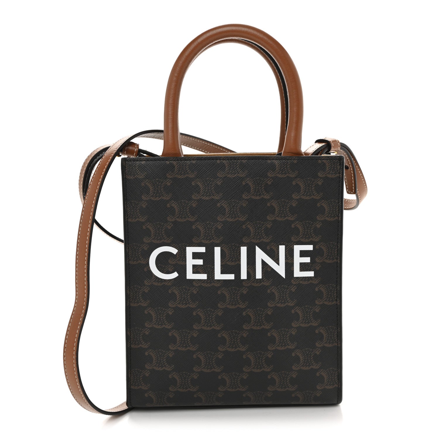 Celine Triomphe Canvas Calfskin Mini Vertical Cabas Tan 1 of 14