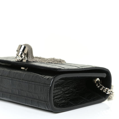 Saint Laurent Calfskin Crocodile Embossed Monogram Small Kate Tassel Satchel Black 5 of 9