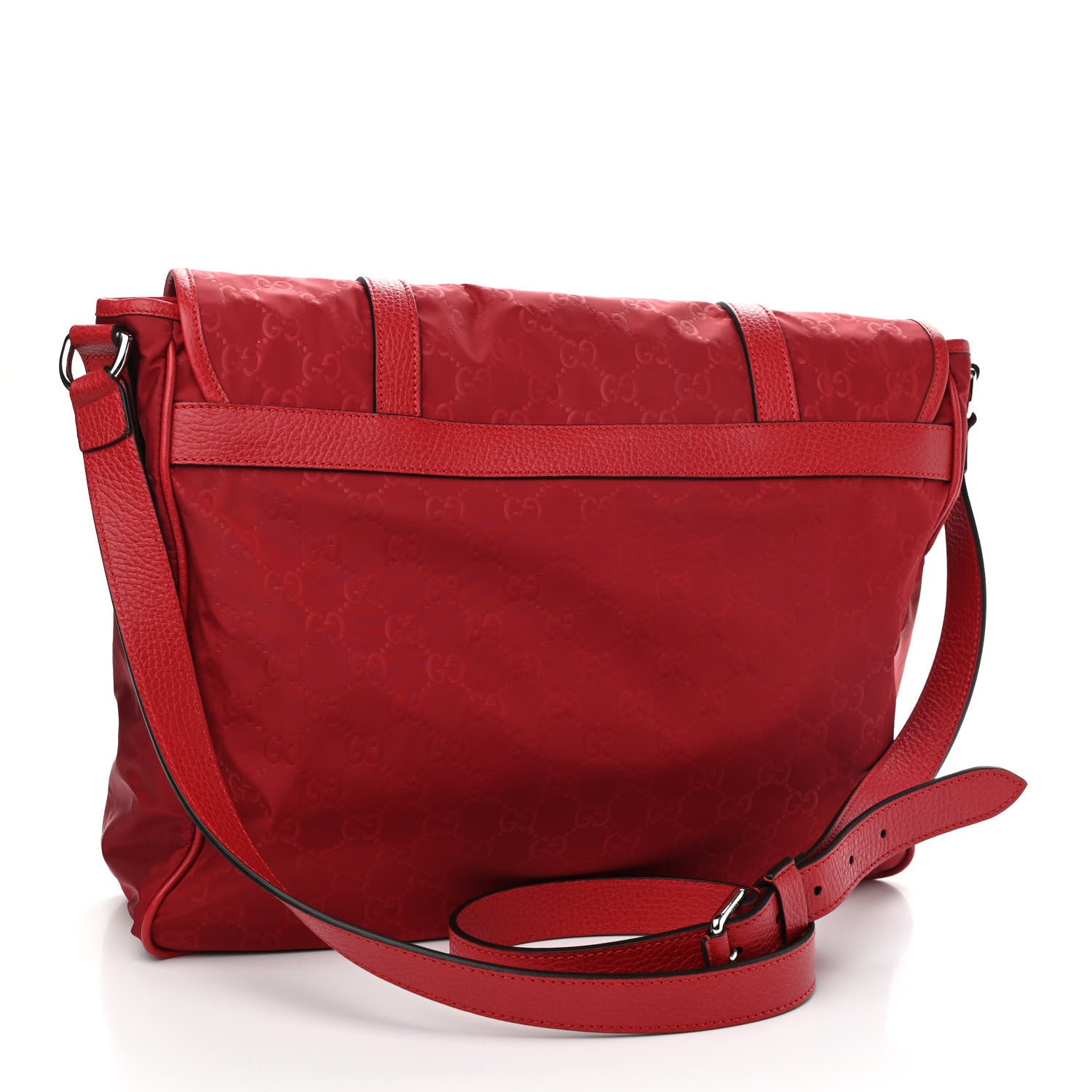 Gucci Nylon Monogram Double Buckle Flap Messenger Bag Vibrant Red 3 of 9