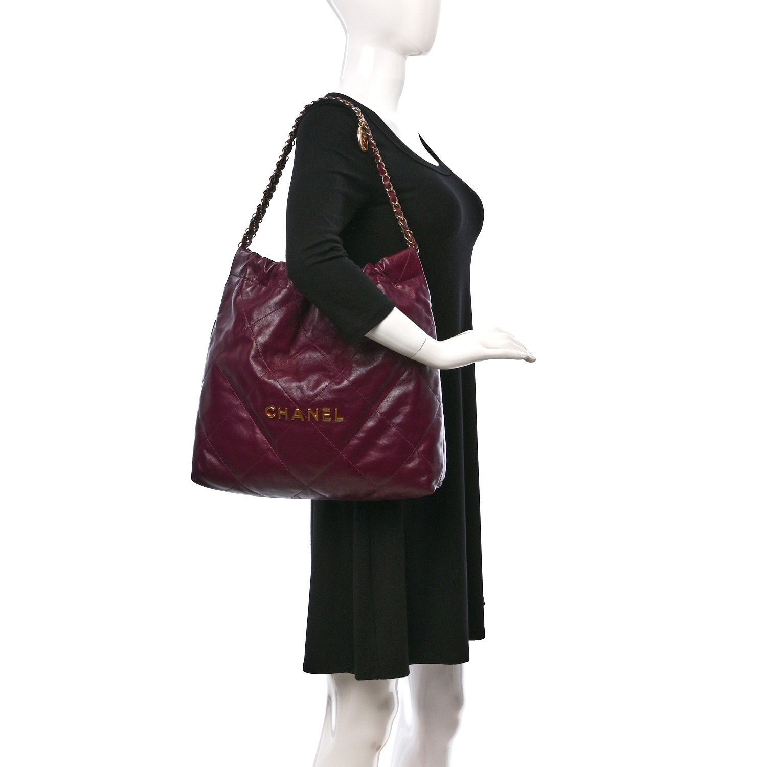 Chanel Shiny Calfskin Quilted Chanel 22 Drawstring Bag Dark Purple 2 of 11