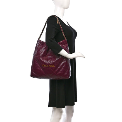 Chanel Shiny Calfskin Quilted Chanel 22 Drawstring Bag Dark Purple 2 of 11