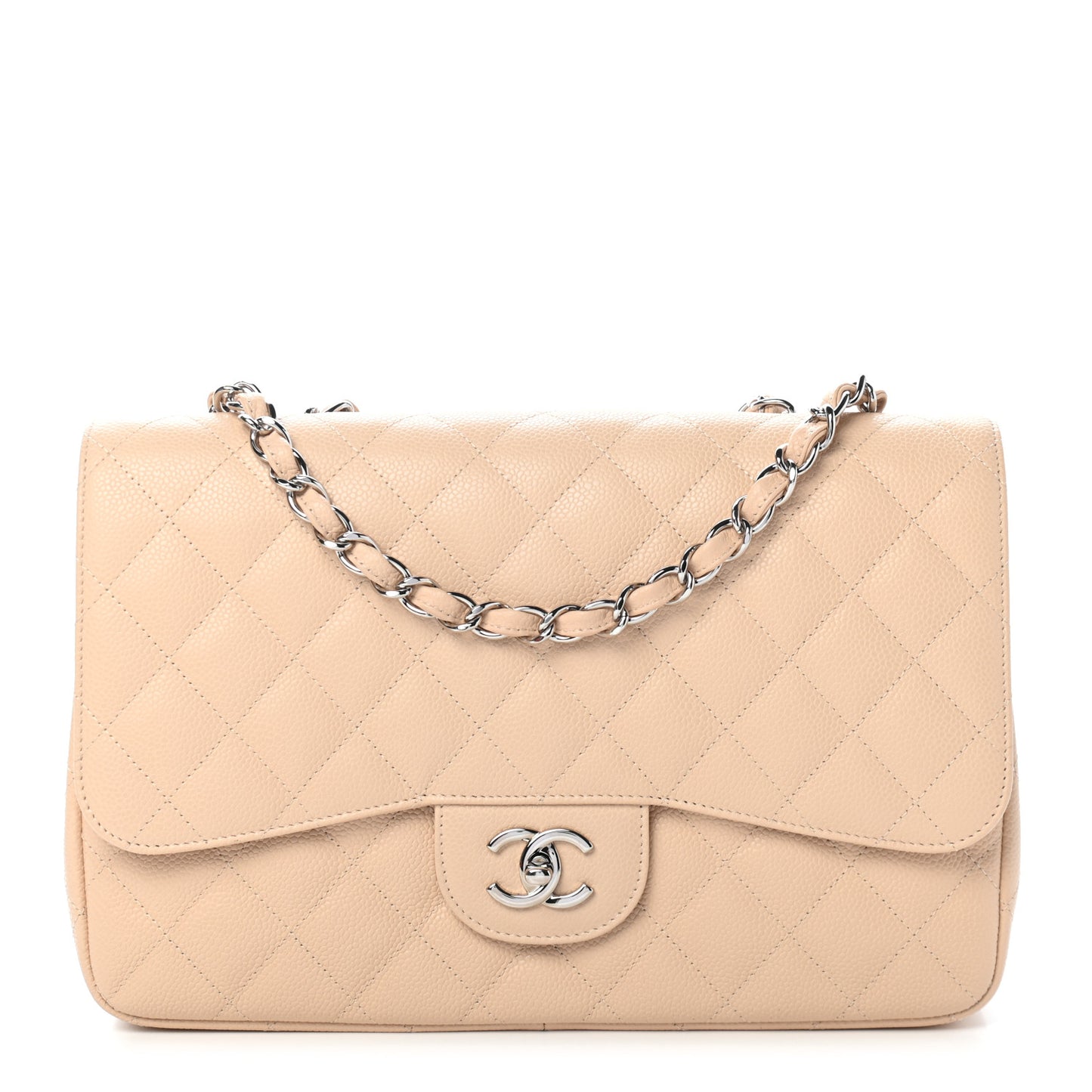 Caviar Quilted Jumbo Single Flap Beige Clair