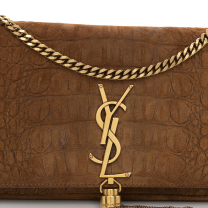 Saint Laurent Crocodile Embossed Suede Monogram Tassel Kate 99 Tan 10 of 11