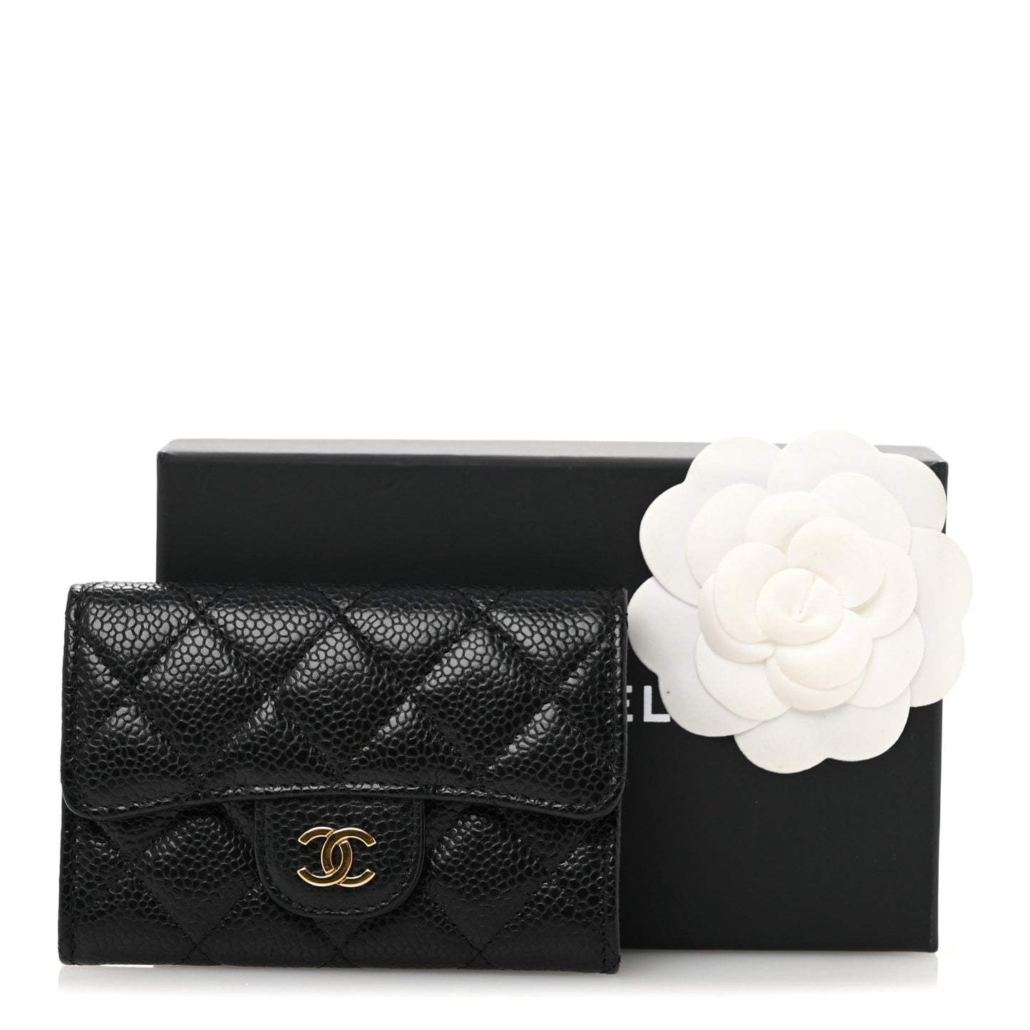 Caviar Quilted Flap Card Holder Black