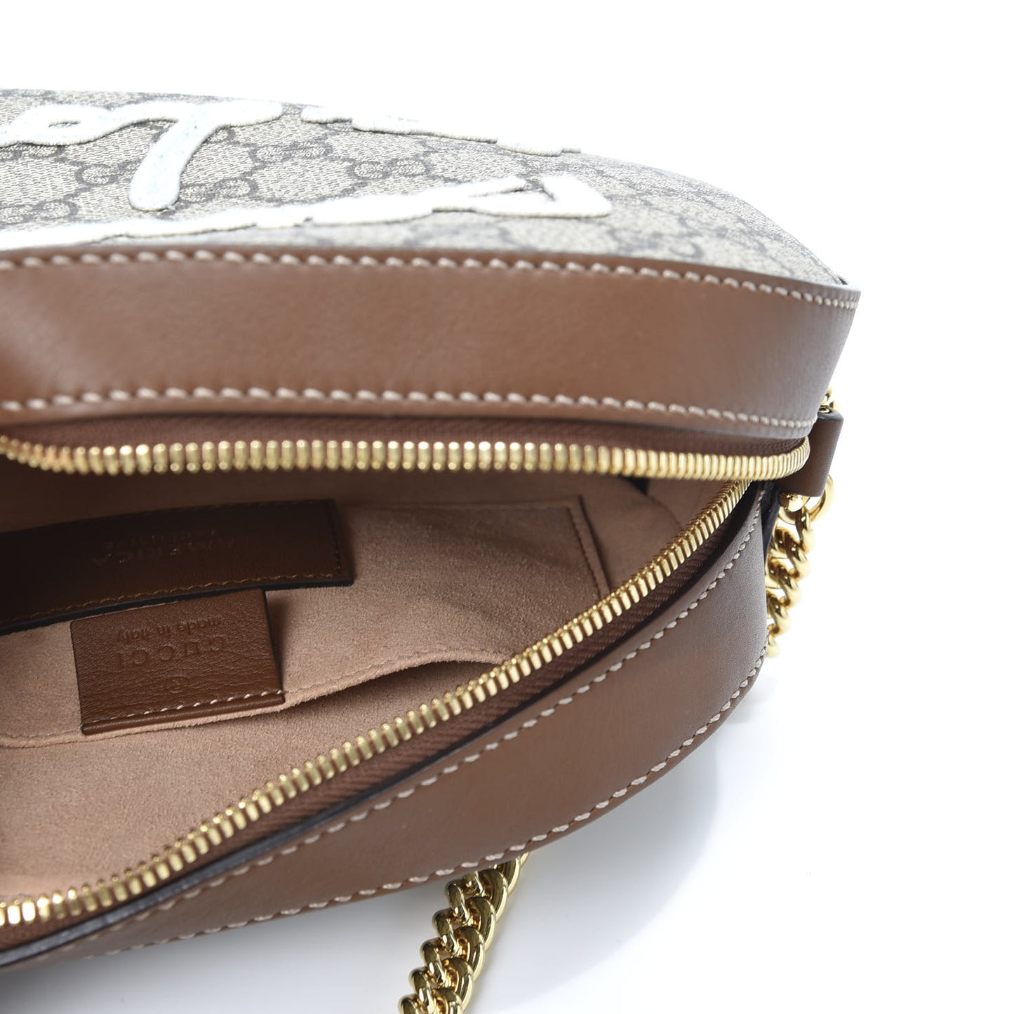 GG Supreme Monogram Blind For Love Embroidered Mini Chain Shoulder Bag Beige Tuscany