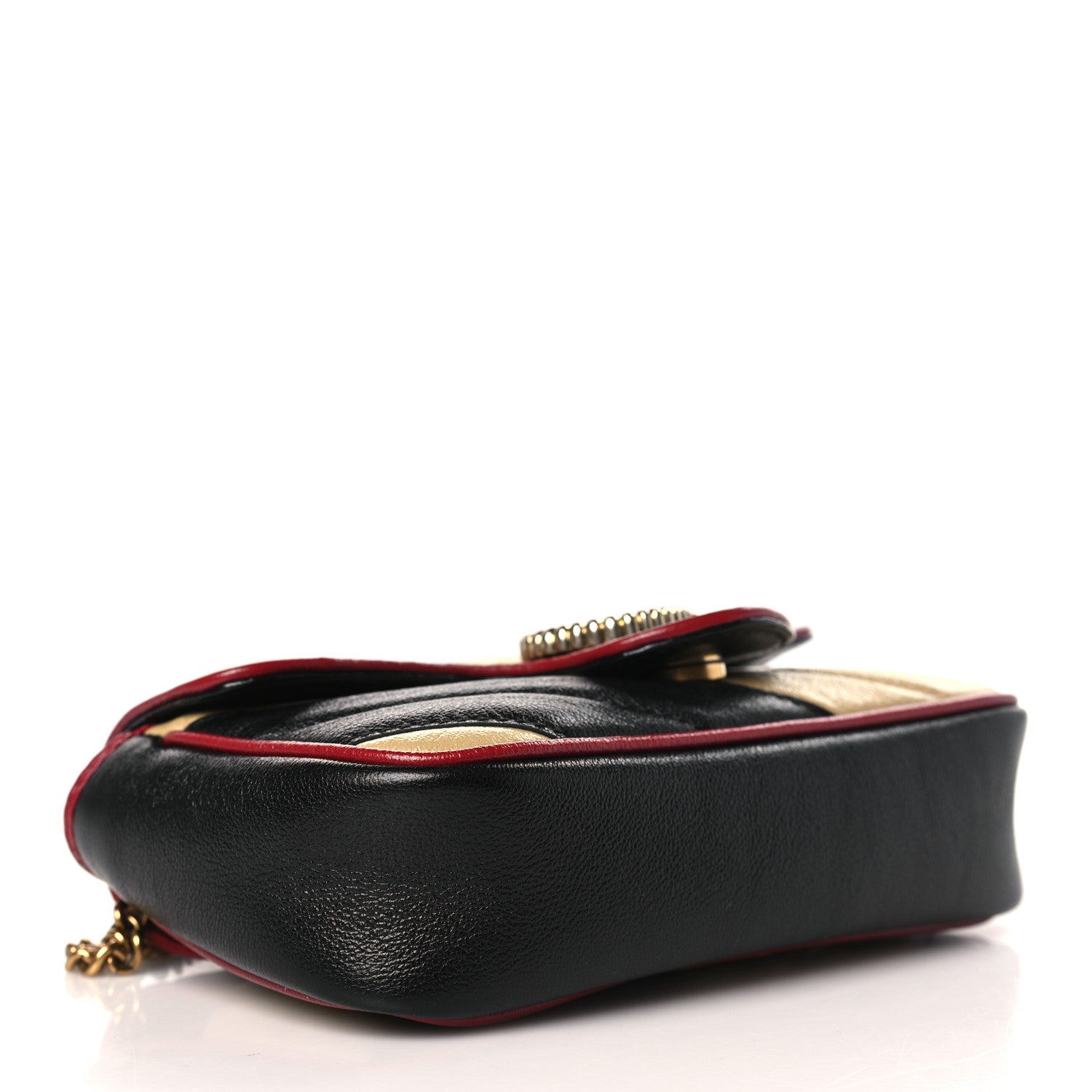 Gucci Vintage Effect Calfskin Matelasse Diagonal Striped Super Mini Torchon GG Marmont Shoulder Bag Black Beige 4 of 10
