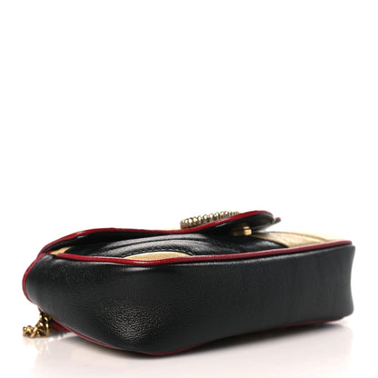 Gucci Vintage Effect Calfskin Matelasse Diagonal Striped Super Mini Torchon GG Marmont Shoulder Bag Black Beige 4 of 10