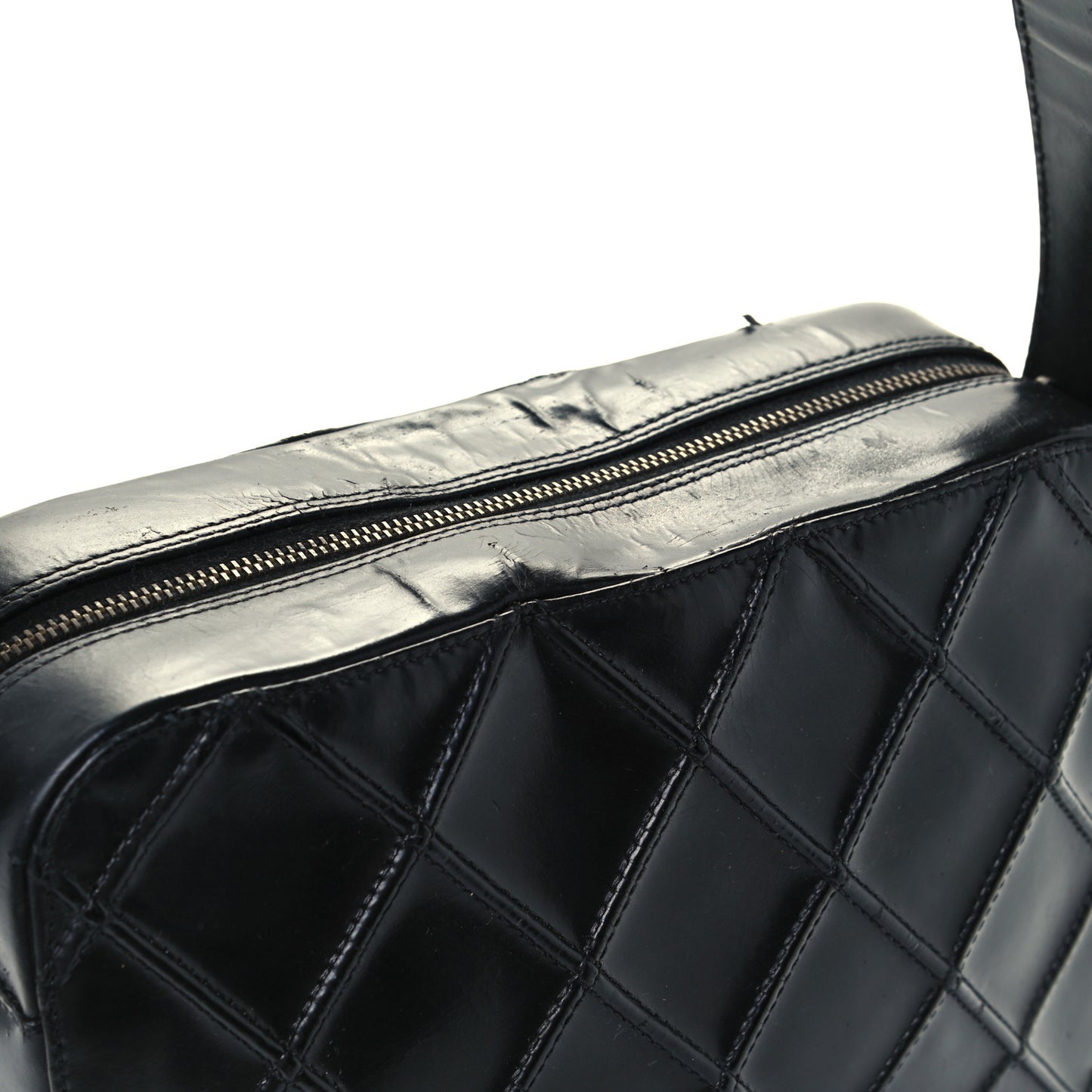 Patent Diamond Stitch Shoulder Bag Black
