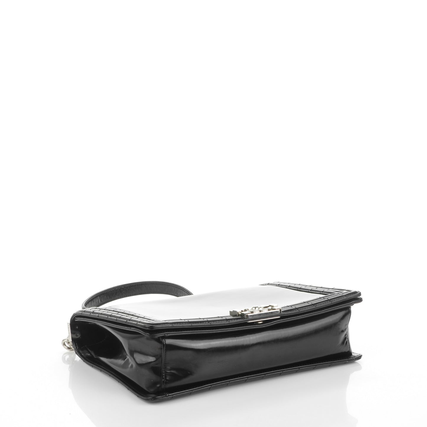 Glazed Calfskin Large Boy Flap Black