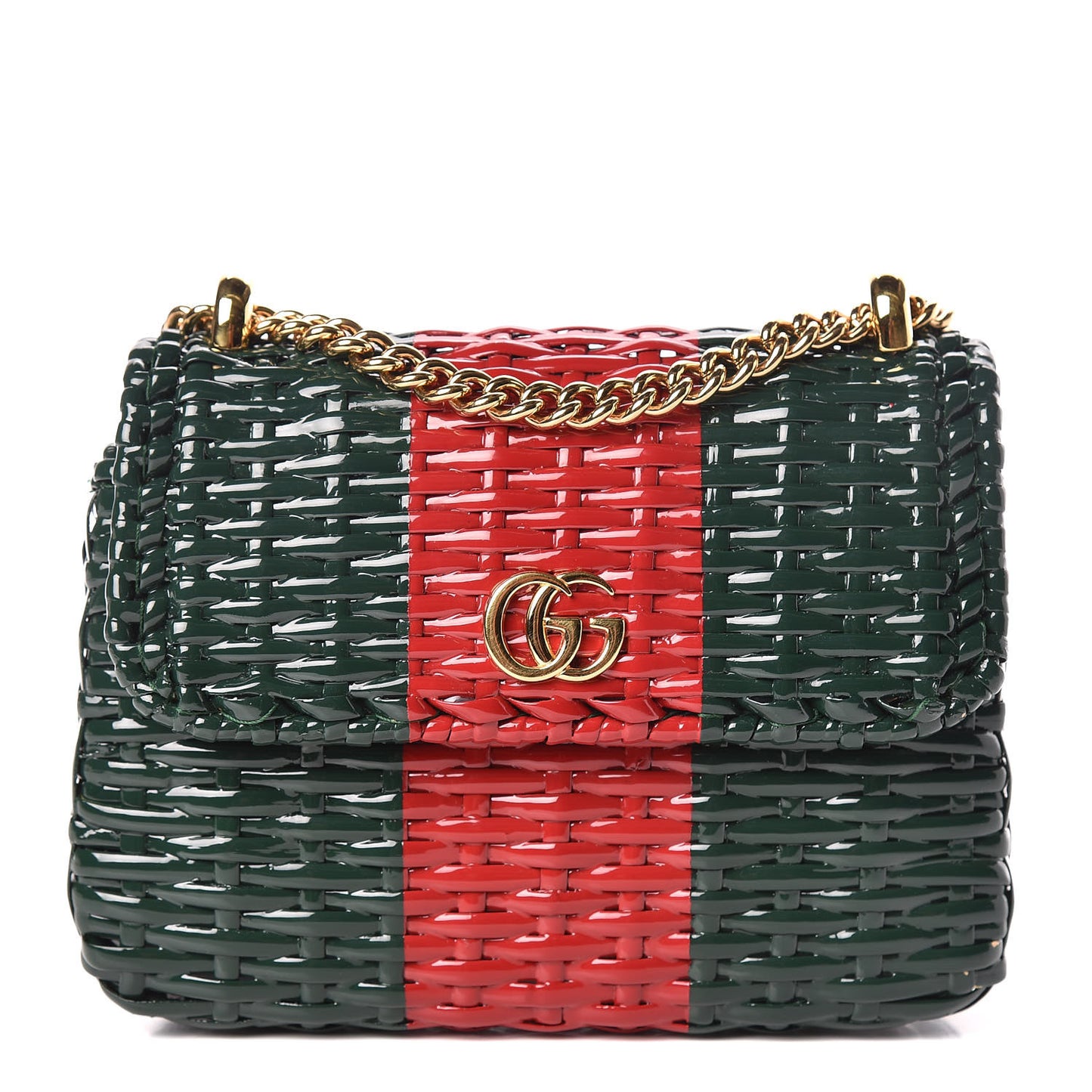 Glazed Wicker Stripe Mini Cestino Shoulder Bag Green