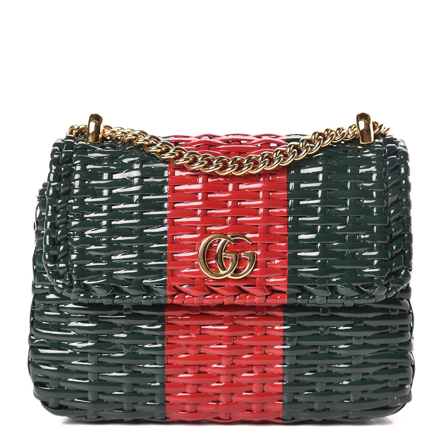 Gucci Glazed Wicker Stripe Mini Cestino Shoulder Bag Green 1 of 10
