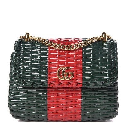 Gucci Glazed Wicker Stripe Mini Cestino Shoulder Bag Green 1 of 10