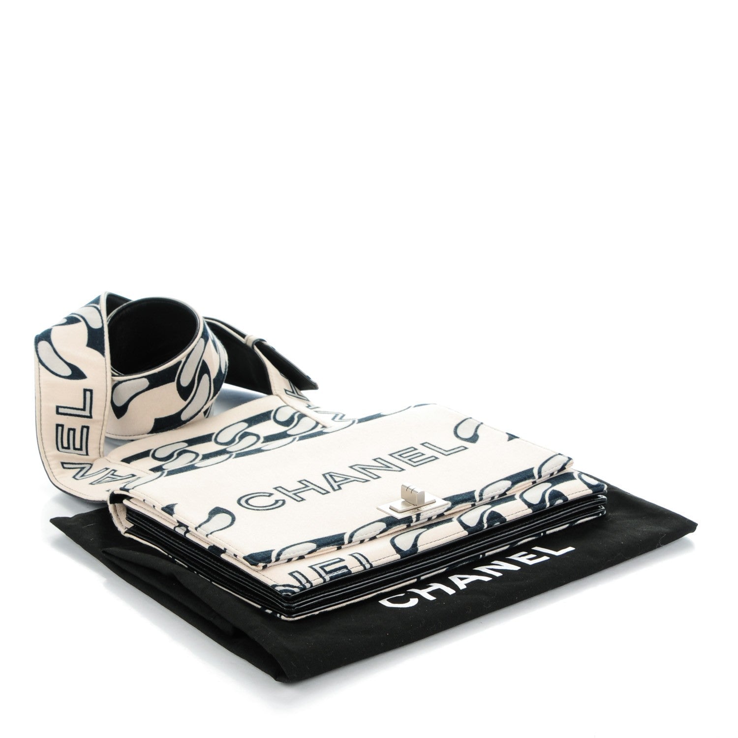 Chanel Jersey Printed Messenger Flap Beige Black 4 of 8