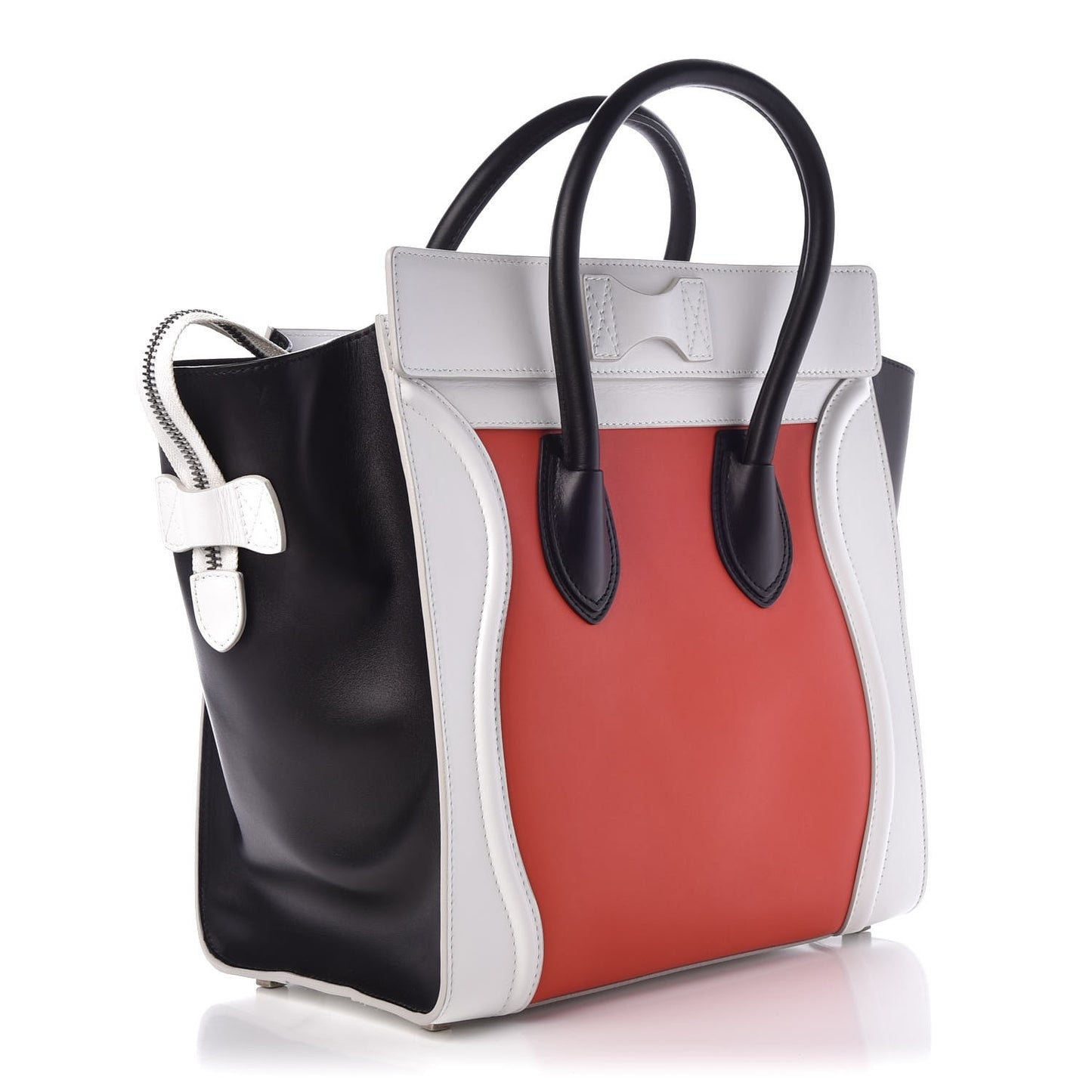 Satin Calfskin Mini Tri-Color Luggage Vermillion