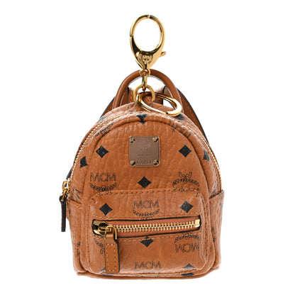 MCM Visetos Backpack Key Ring Bag Charm Cognac 1 of 5