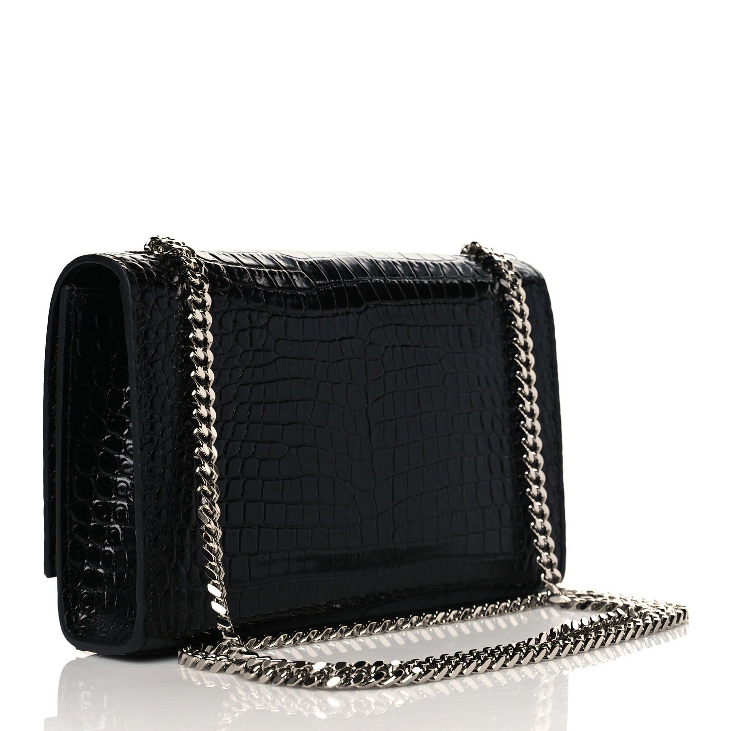 Saint Laurent Calfskin Crocodile Embossed Small Classic Monogram Kate Tassel Satchel Black 3 of 10