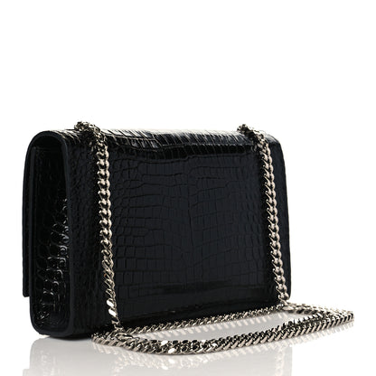 Saint Laurent Calfskin Crocodile Embossed Small Classic Monogram Kate Tassel Satchel Black 3 of 10