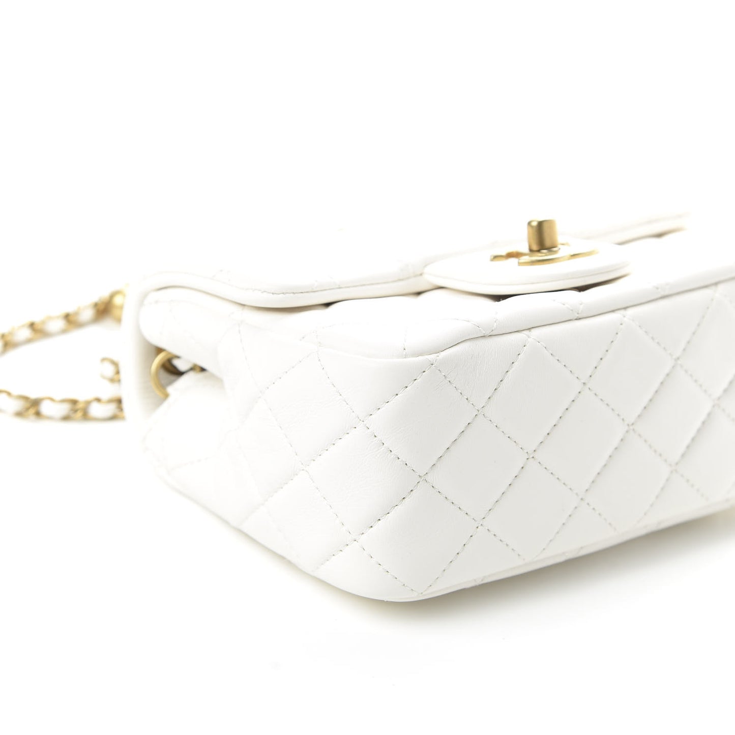 Lambskin Quilted Mini Pearl Crush Flap White