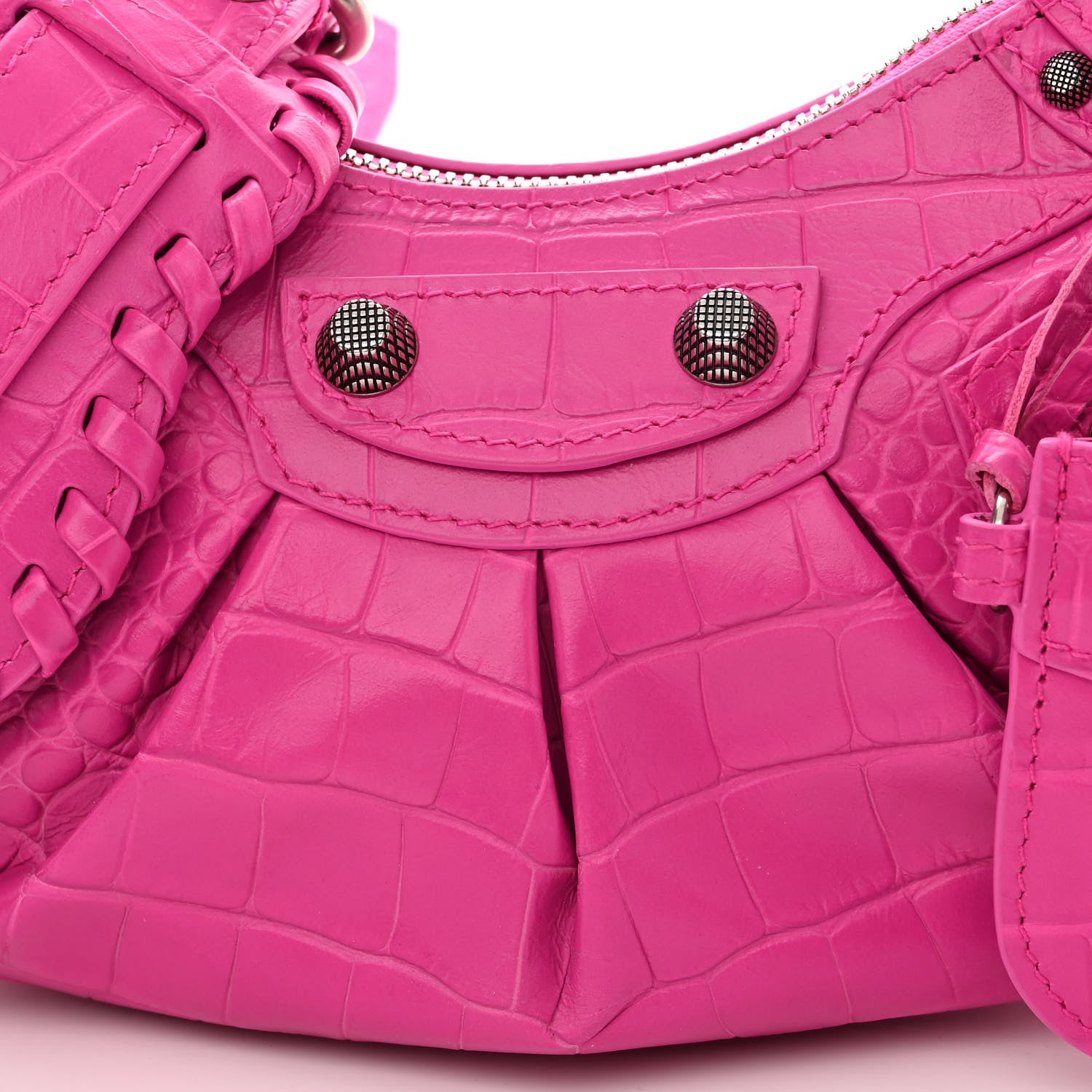 Balenciaga Extra Supple Calfskin Crocodile Embossed XS Le Cagole Shoulder Bag Lipstick Pink 8 of 12
