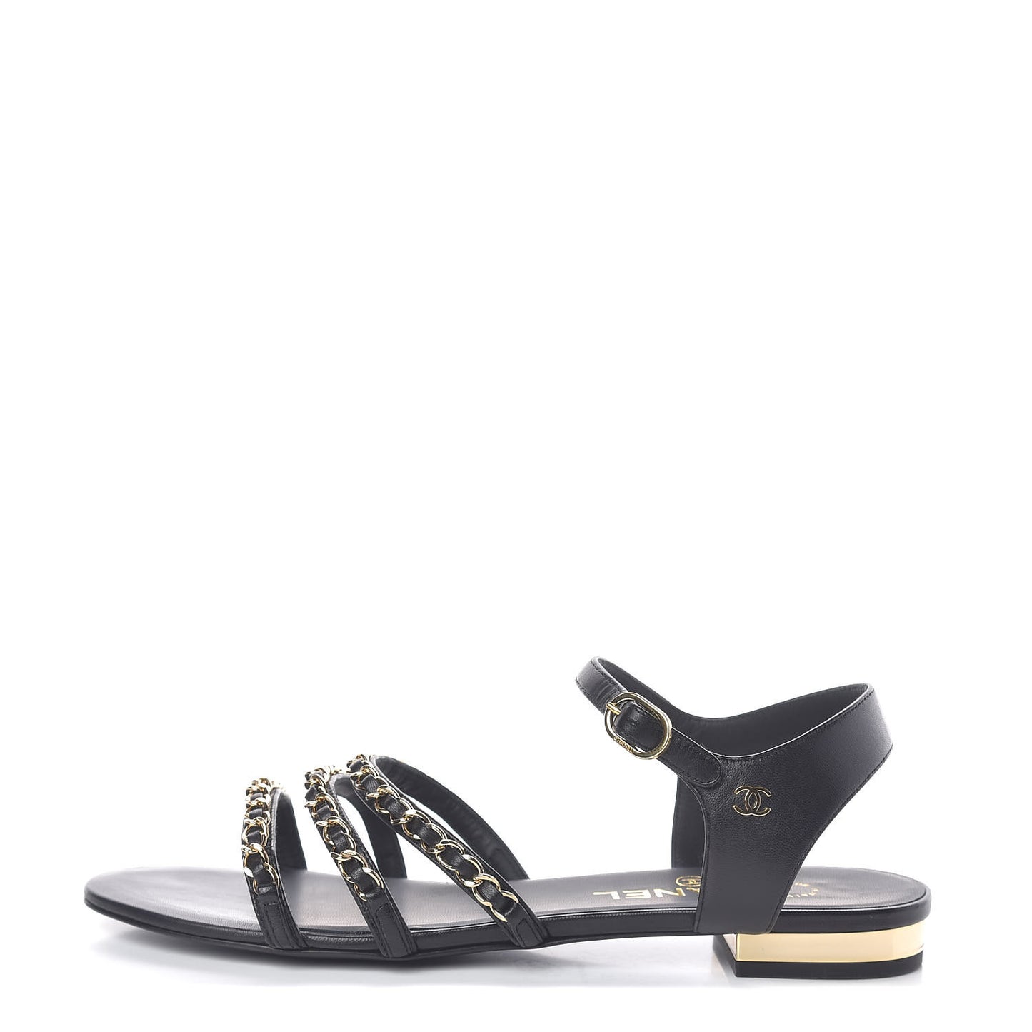 Lambskin CC Chain Sandals 38 Black