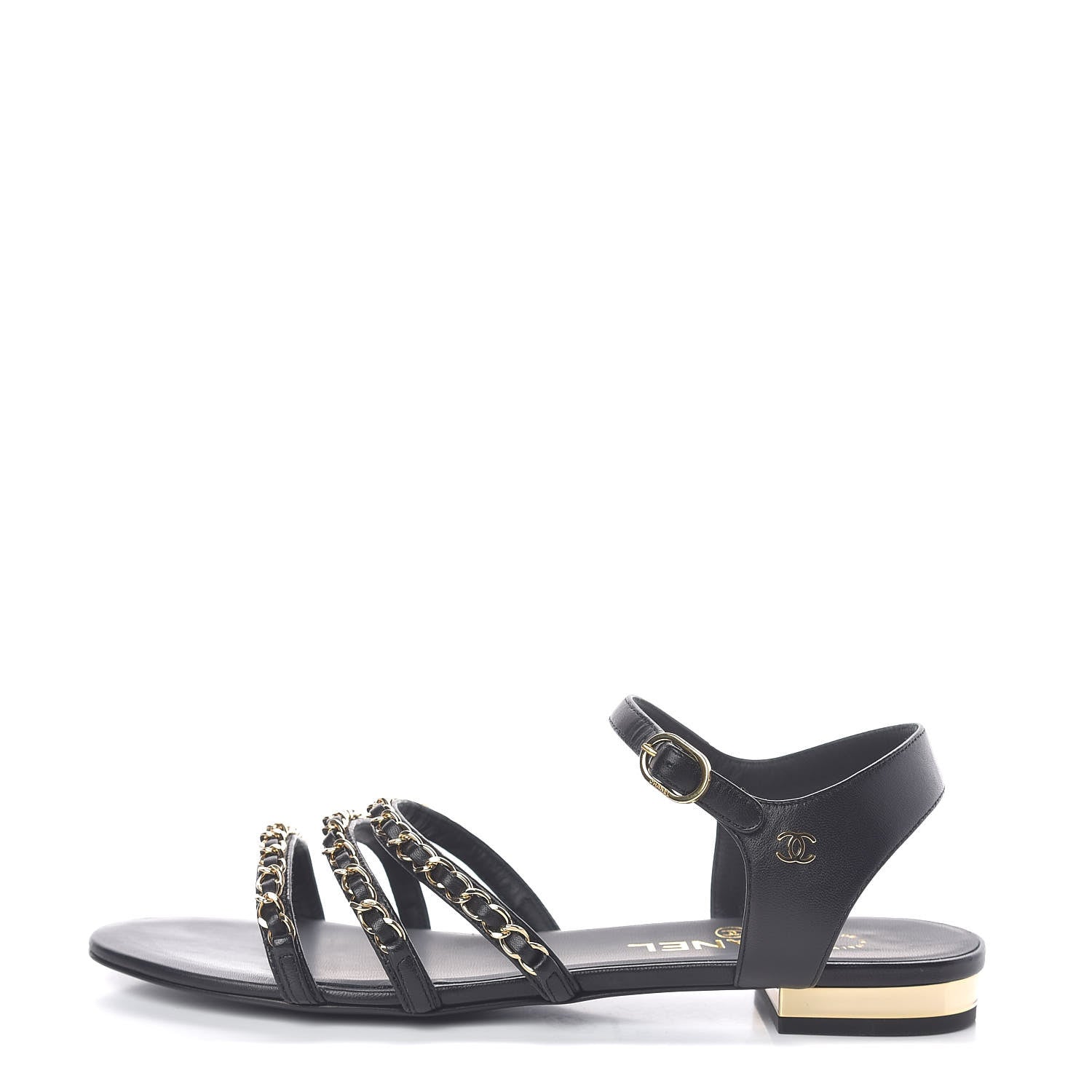 Chanel Lambskin CC Chain Sandals 38 Black 1 of 9