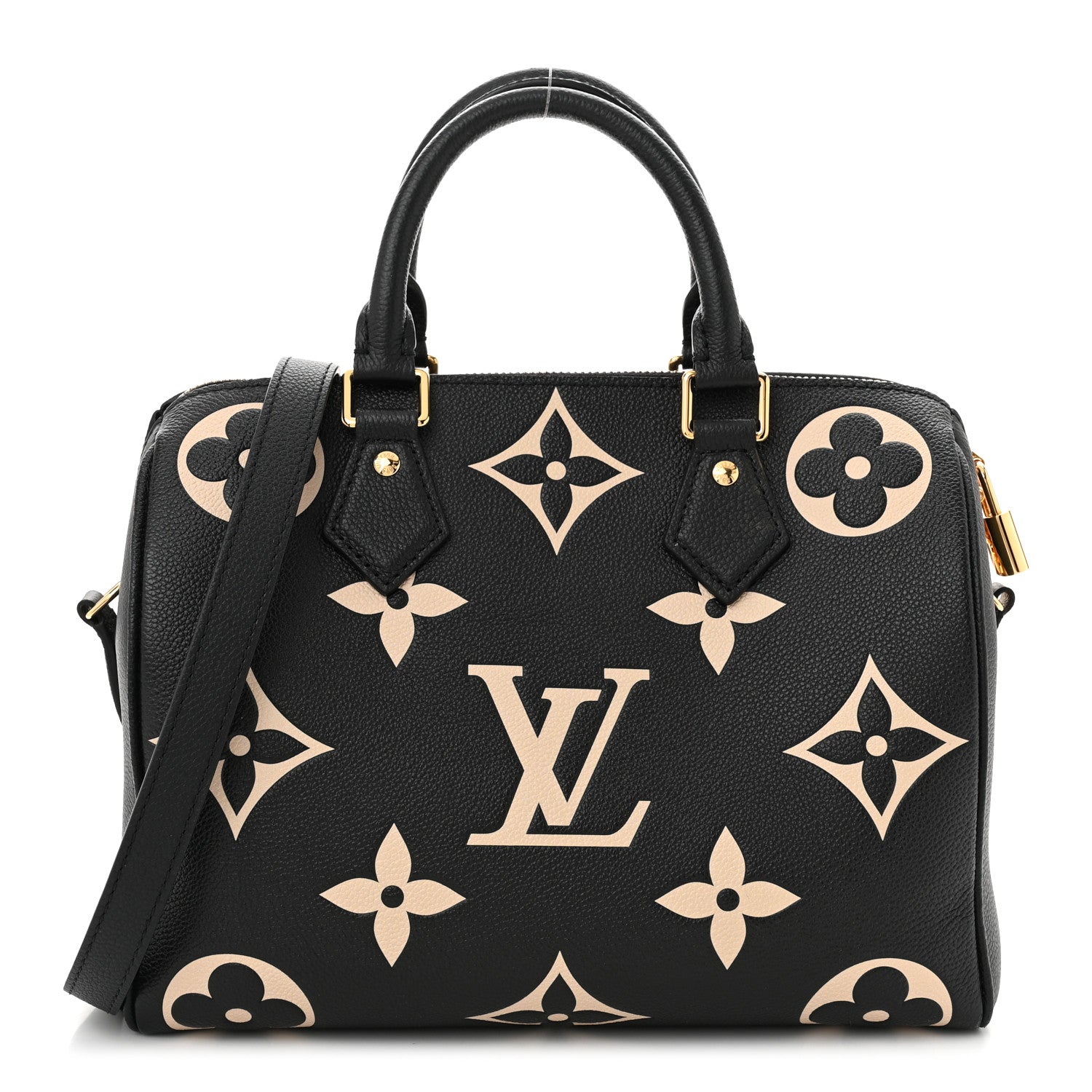 Louis Vuitton Empreinte Monogram Giant Speedy Bandouliere 25 Black Beige 1 of 9