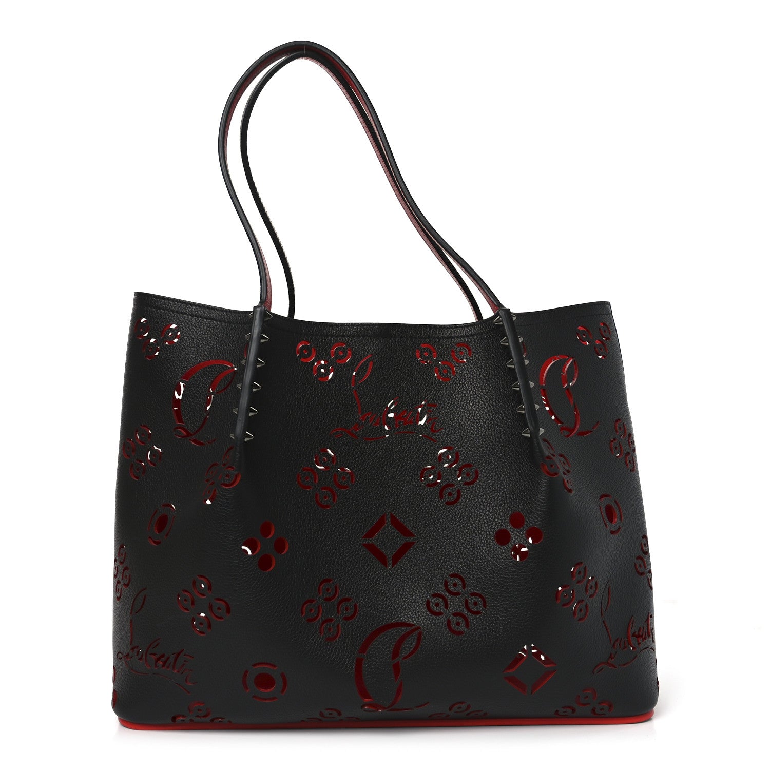 Christian Louboutin Calfskin Loubinthesky Large Perforated Cabarock Spikes Tote Black 1 of 9