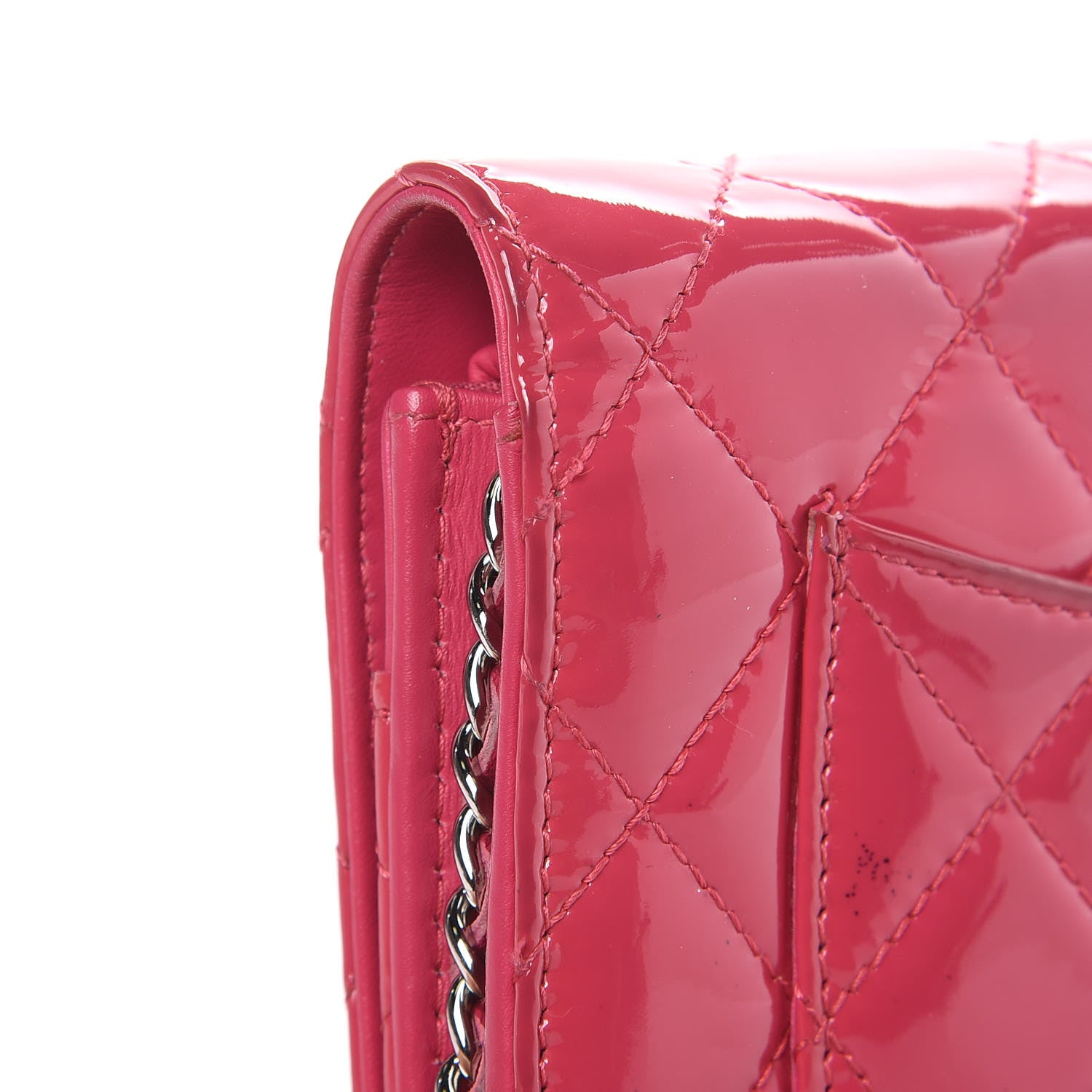Chanel Patent Quilted Wallet On Chain WOC Fuchsia 12 of 16
