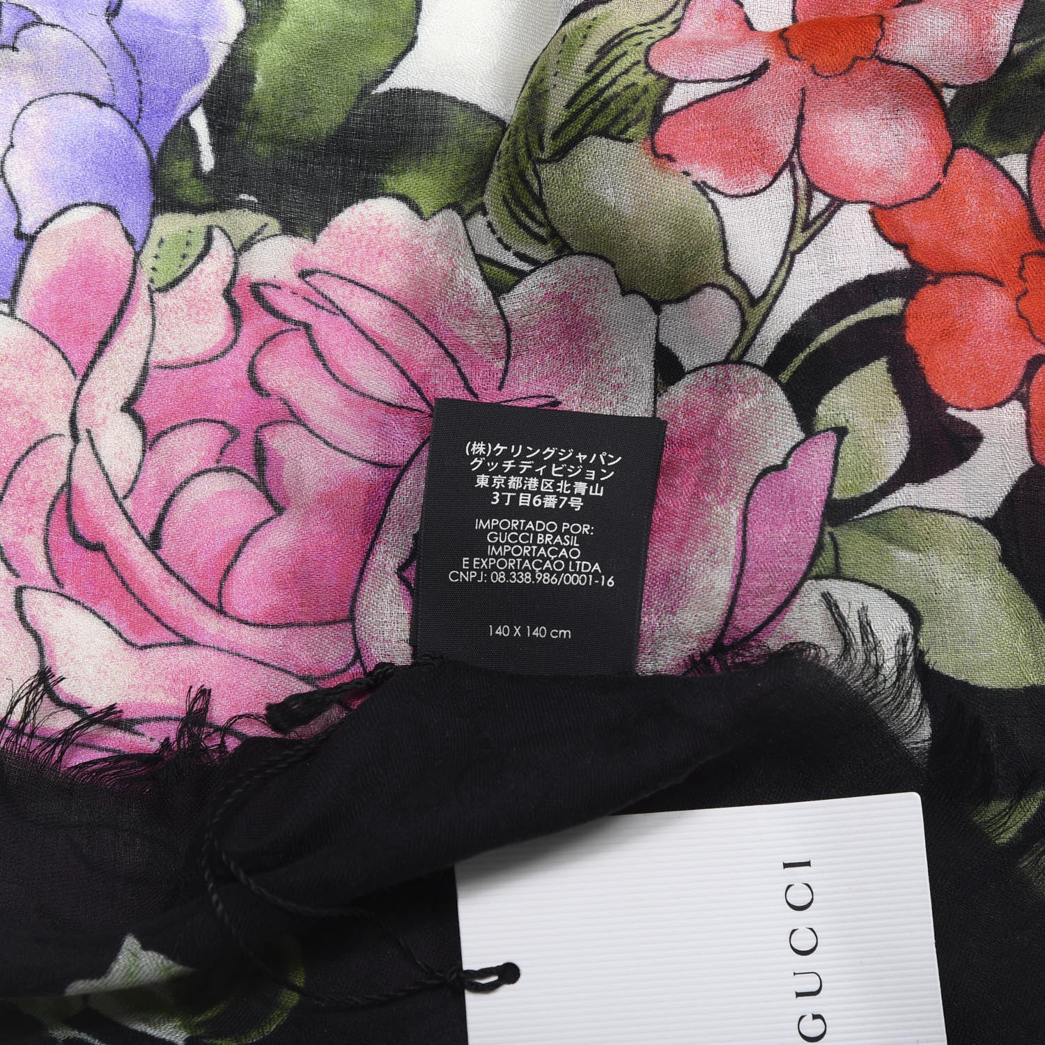 Gucci Silk Cashmere Hydrangea Square Scarf Black 3 of 5