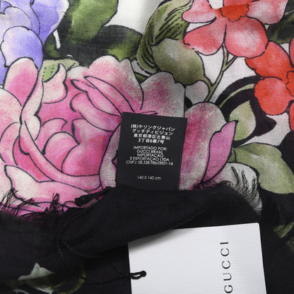 Gucci Silk Cashmere Hydrangea Square Scarf Black 3 of 5