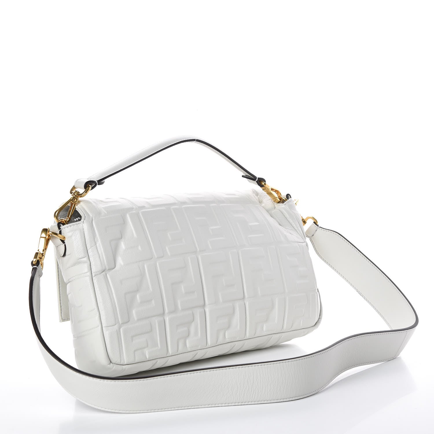 Fendi Nappa FF 1974 Embossed Large Baguette White 3 of 9