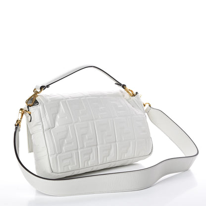 Fendi Nappa FF 1974 Embossed Large Baguette White 3 of 9