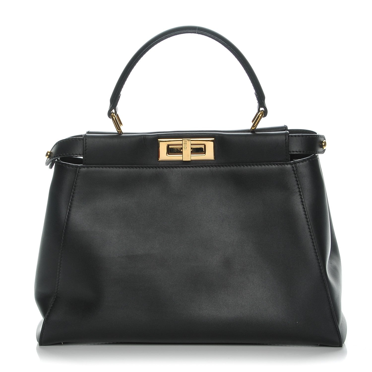 Fendi Vitello Morgan Shiny Nappa Medium Peekaboo Iconic Satchel Black 1 of 7