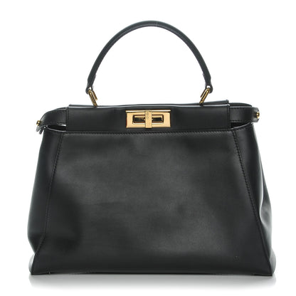 Fendi Vitello Morgan Shiny Nappa Medium Peekaboo Iconic Satchel Black 1 of 7