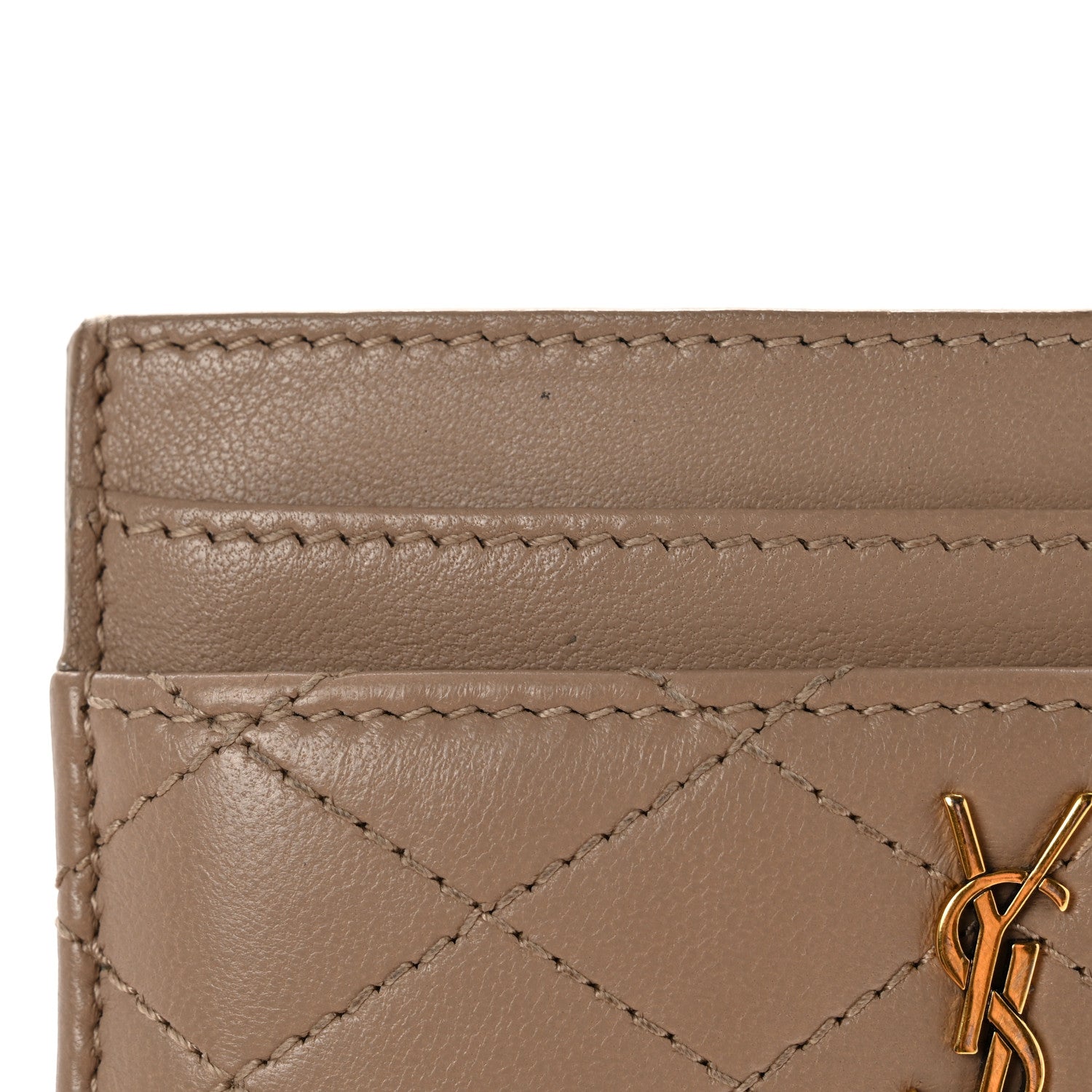 Saint Laurent Lambskin Quilted Gaby Card Case Dark Beige 10 of 12