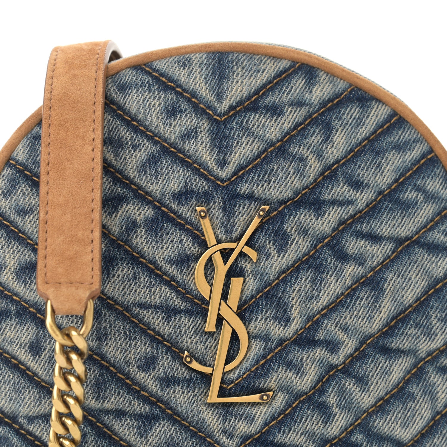 Saint Laurent Denim Quilted Monogram Round Crossbody Bag Rodeo Blue 8 of 10
