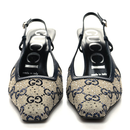 Gucci GG Monogram Malaga Kid Crystal Square G 75mm Slingback Pumps 35.5 Beige Blue 2 of 8