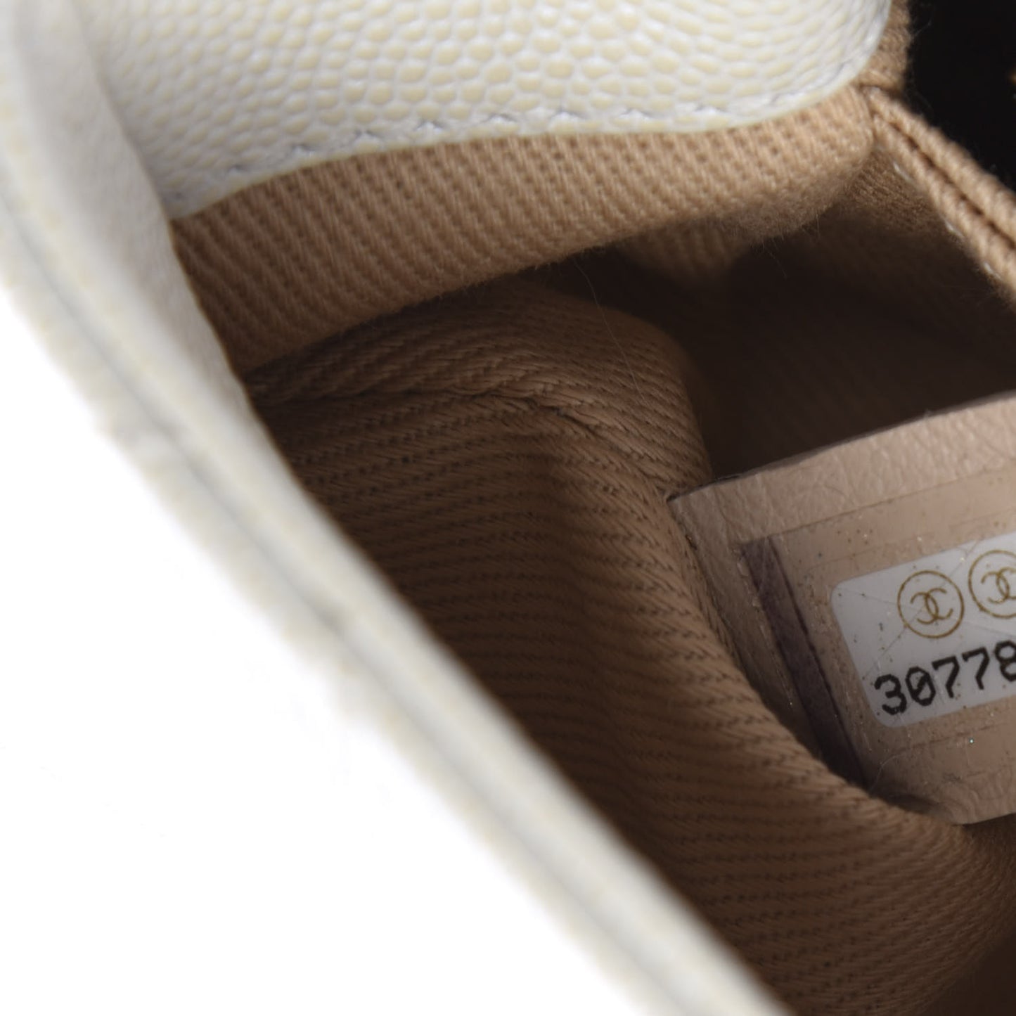 Iridescent Caviar Quilted Extra Mini Coco Handle Flap Ivory