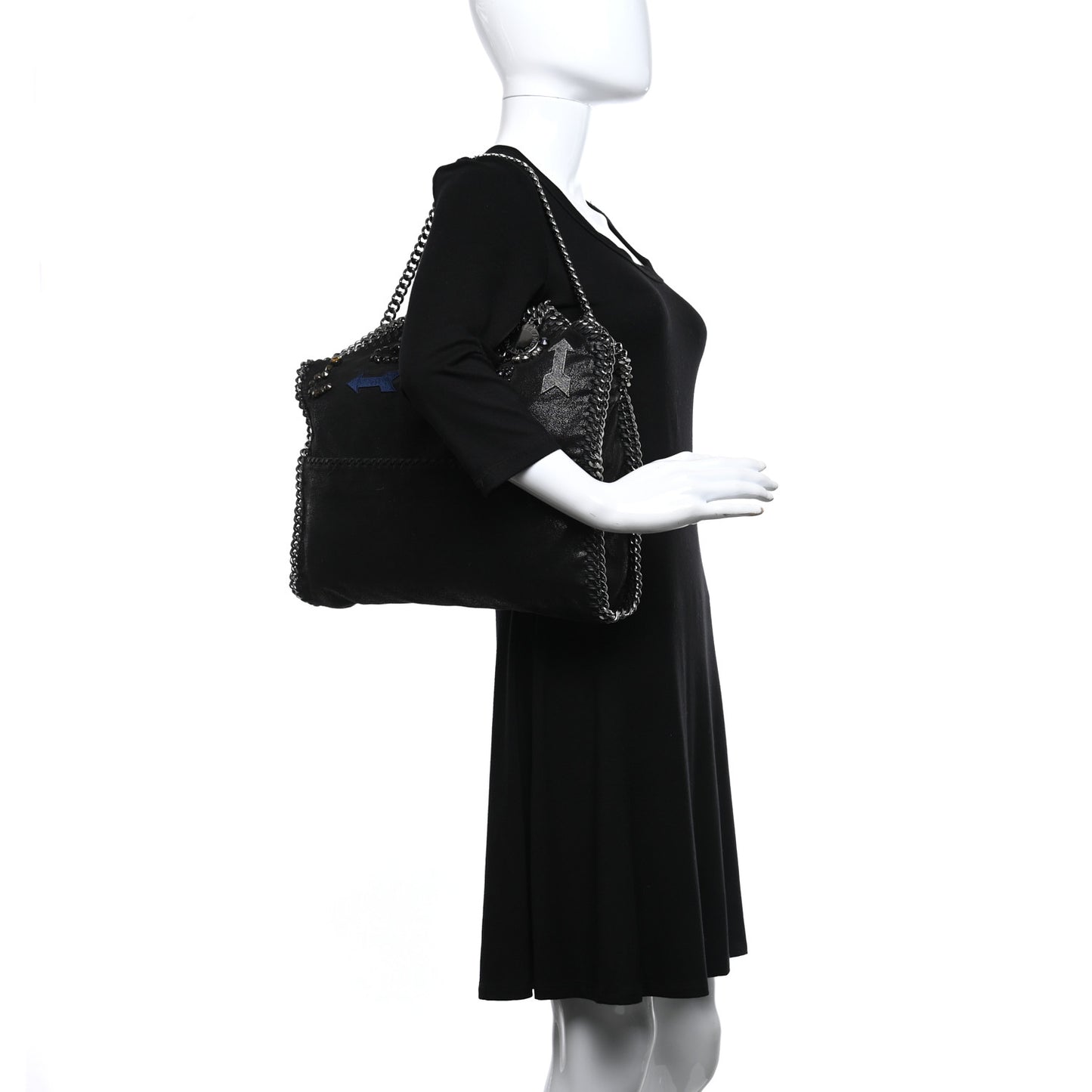 Embellished Shaggy Deer Small Falabella Fold Over Tote Black