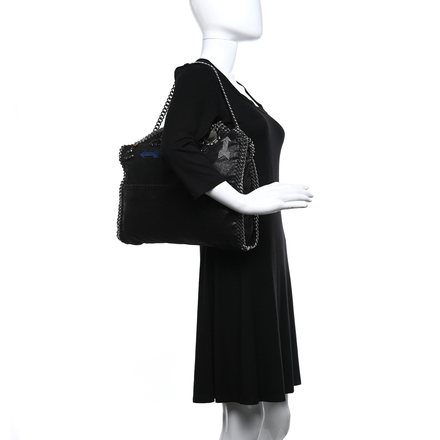 Stella McCartney Embellished Shaggy Deer Small Falabella Fold Over Tote Black 3 of 8