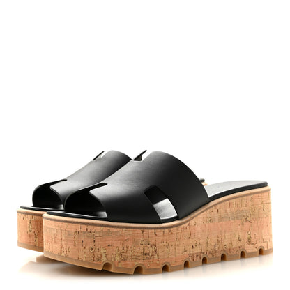 Hermes Calfskin Cork Eze 30 Sandals 39 Black 4 of 10