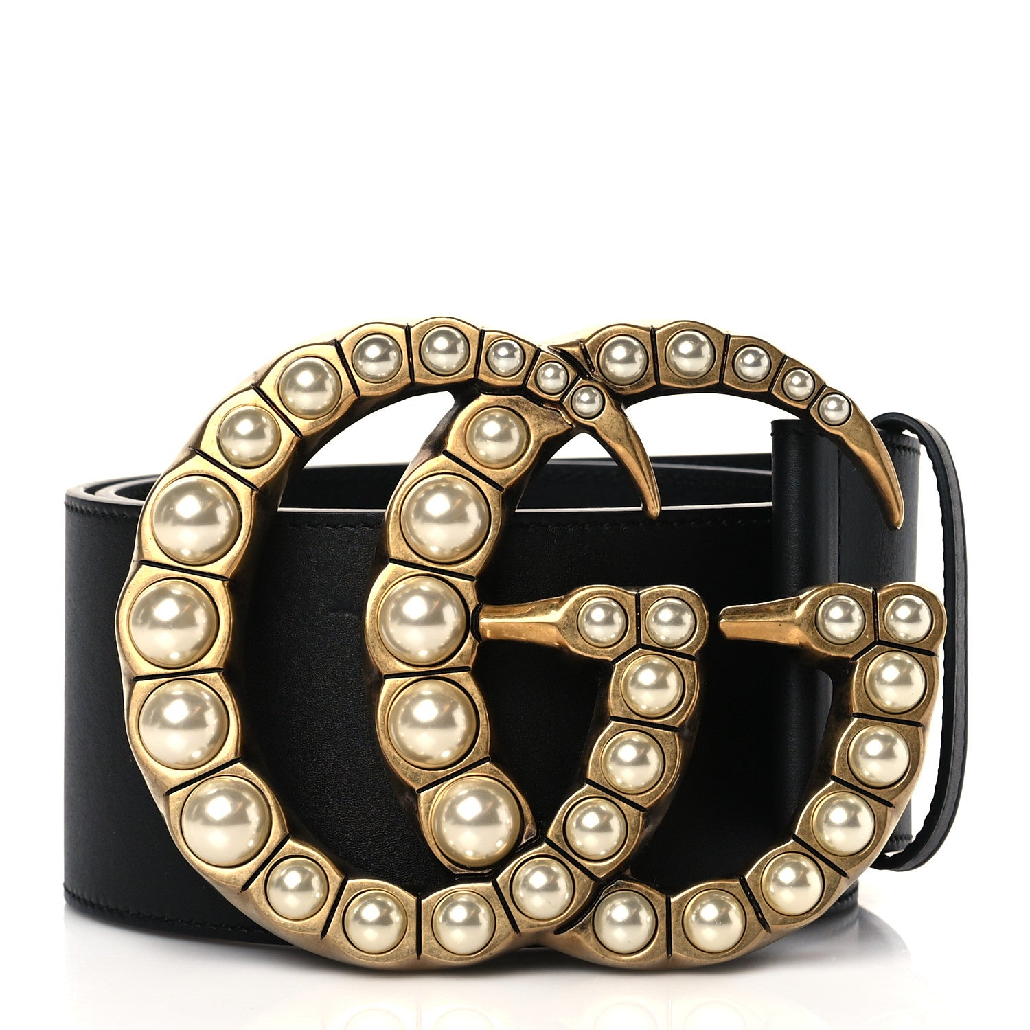 Gucci Moon Calfskin Pearl Double G 70mm Belt 95 38 Black Cream 1 of 4