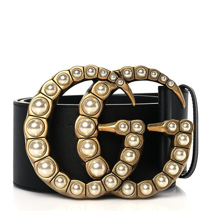 Gucci Moon Calfskin Pearl Double G 70mm Belt 95 38 Black Cream 1 of 4