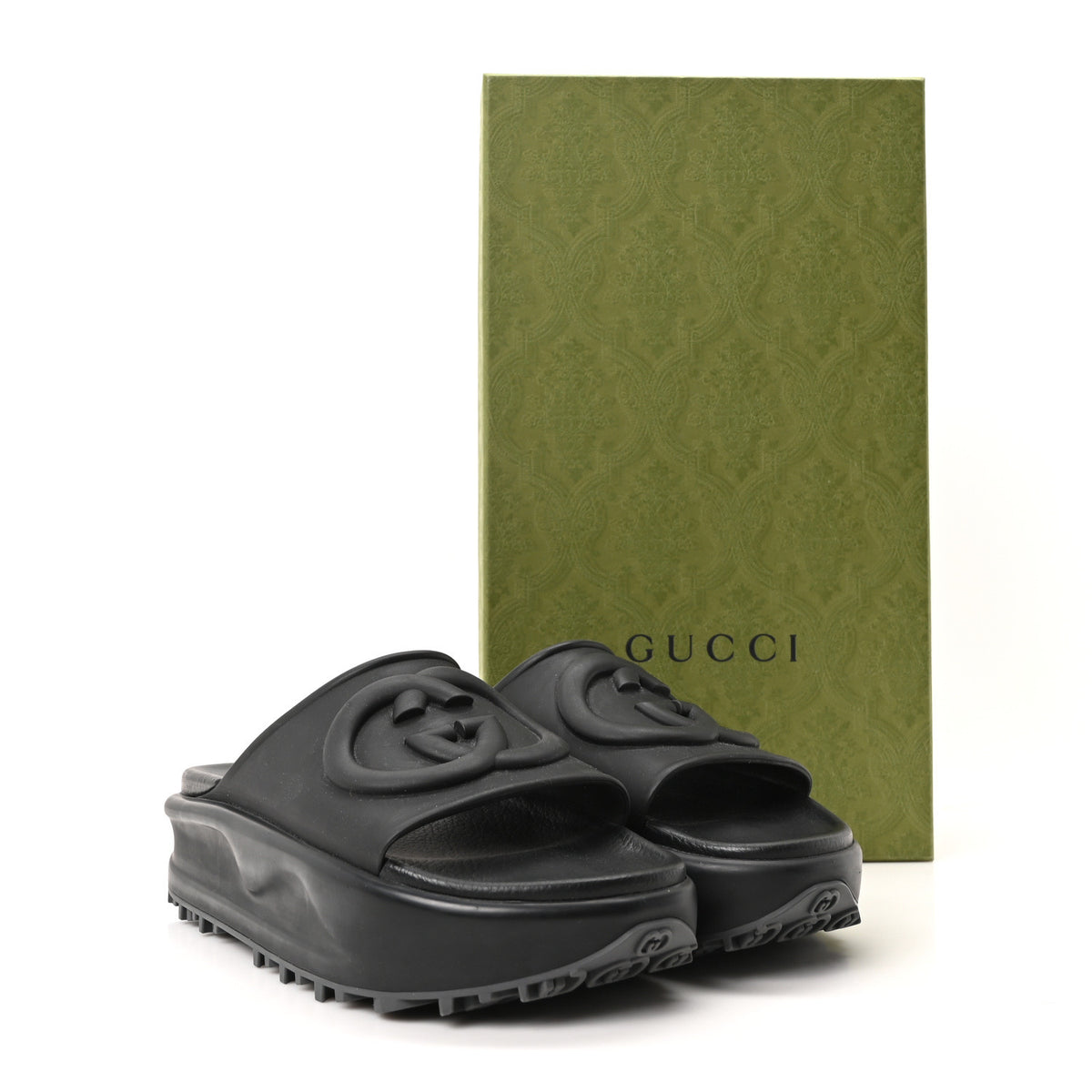 Gucci Soft Rubber Womens Interlocking G Platform 42mm Slide Sandals 38 Black 10 of 10