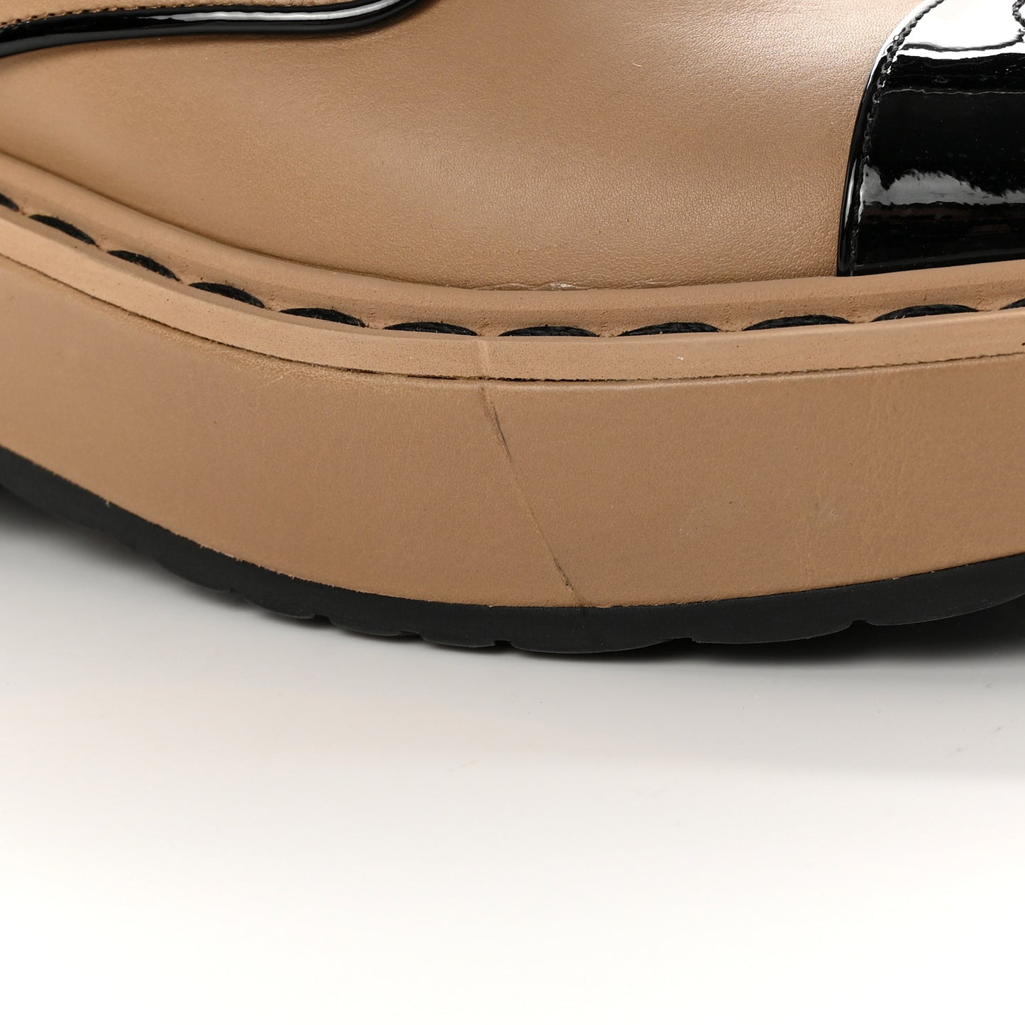 Calfskin Lace Up CC Short Boots 35.5 Beige Black