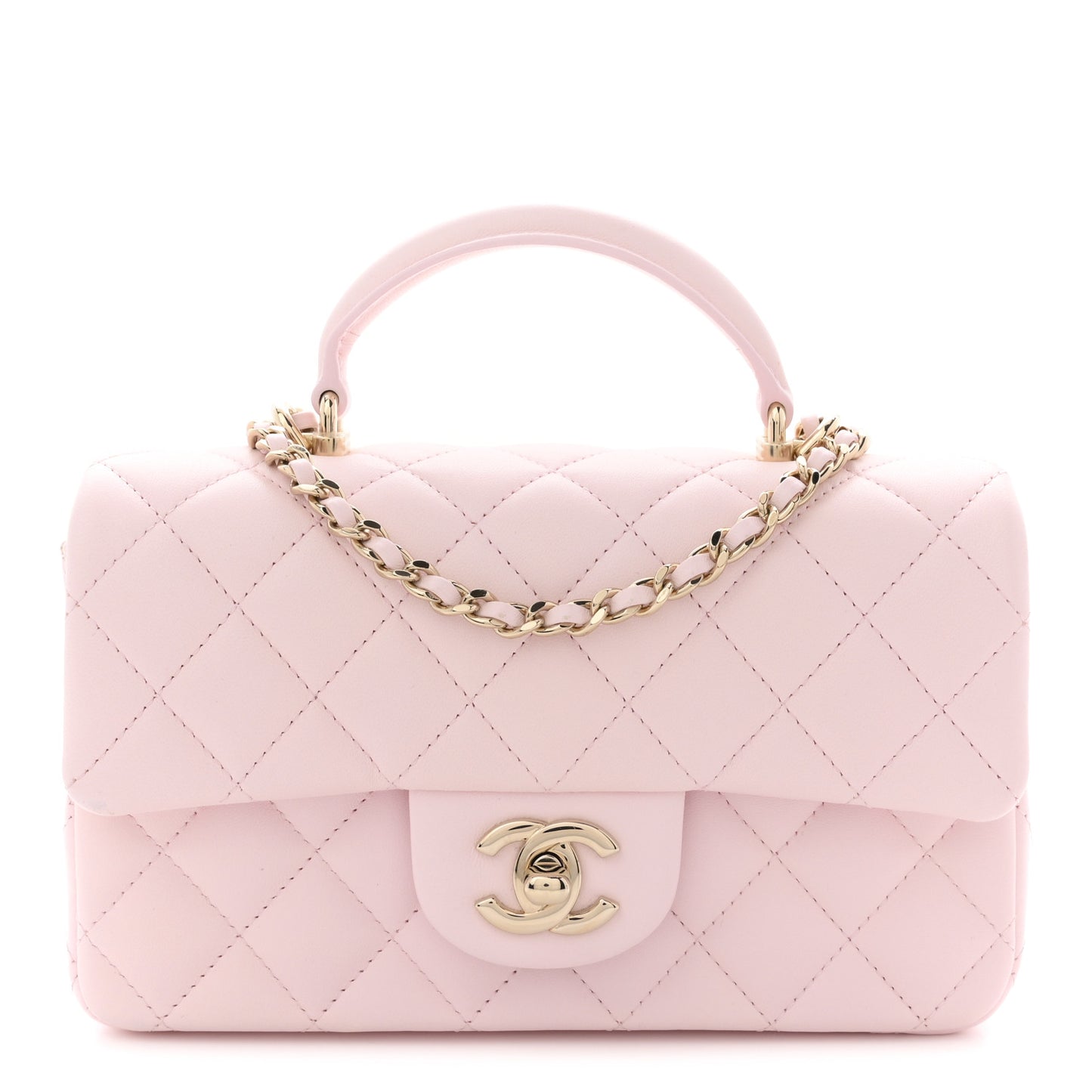 Lambskin Quilted Mini Top Handle Rectangular Flap Light Pink