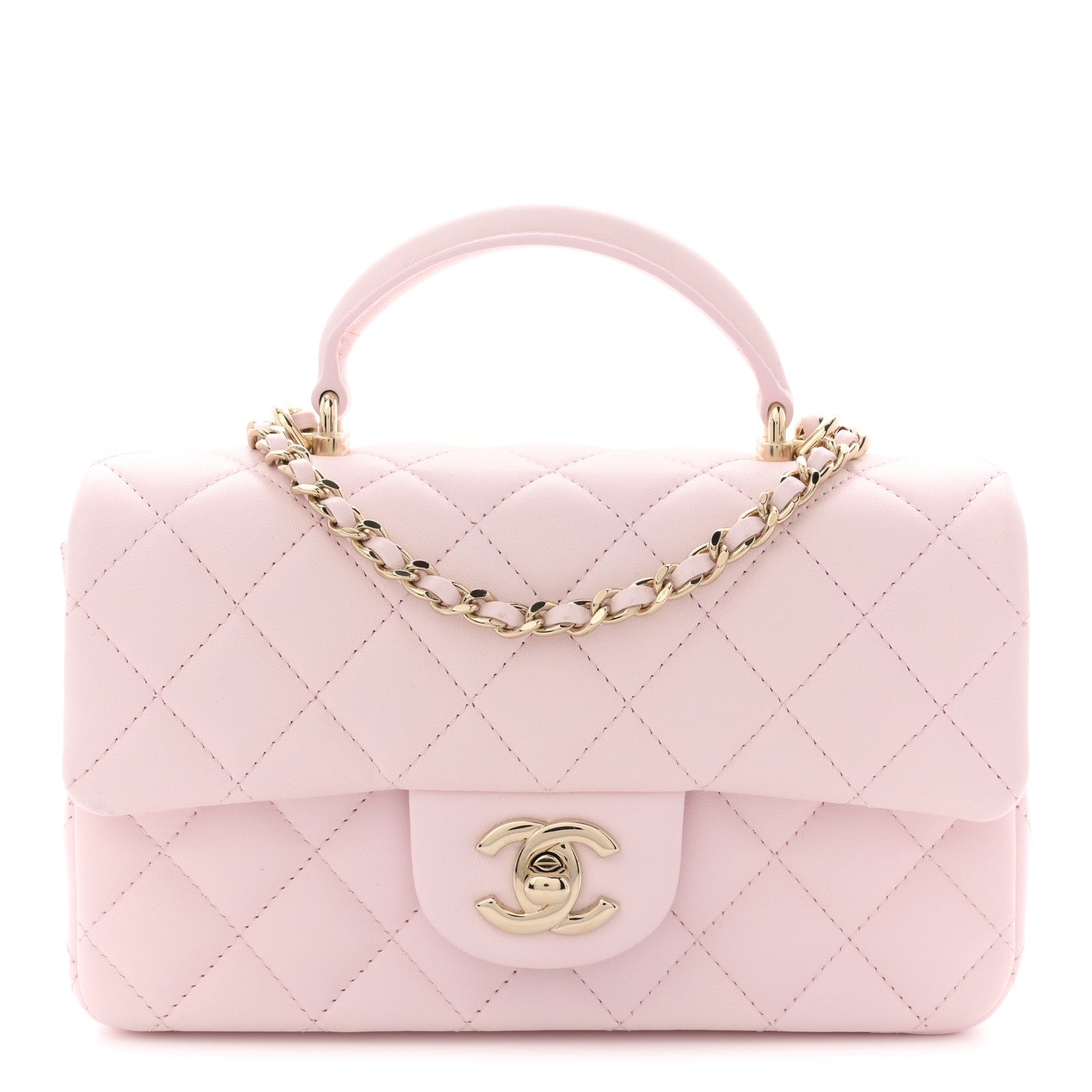 Chanel Lambskin Quilted Mini Top Handle Rectangular Flap Light Pink 1 of 12
